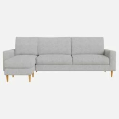 Habitat Canapé 3 Places Avec Méridienne Gauche En Tissu Melina - Gris Asphalte - Accoudoirs Fins - Pieds En équerre En Chêne Huilé - Confort Medium