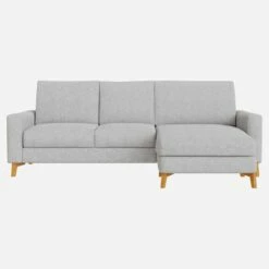 Habitat Canapé 3 Places Avec Méridienne Droite En Tissu Melina - Gris Asphalte - Accoudoirs Fins - Pieds En équerre En Chêne Huilé - Confort Medium