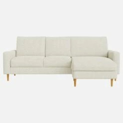 Habitat Canapé 3 Places Avec Méridienne Droite En Tissu Venezia - Blanc Craie - Accoudoirs Fins - Pieds Droits En Chêne Huilé - Confort Medium