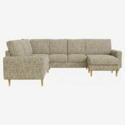 Habitat Canapé D'angle 2 X 2 En Tissu Venezia - Vert Lichen - Accoudoirs Droits - Pieds Droits En Frêne Teinté - Confort Ferme