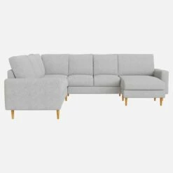 Habitat Canapé Panoramique 2 X 2 + Méridienne Gauche En Tissu Melina - Gris Asphalte - Accoudoirs Fins - Pieds Droits En Chêne Huilé - Confort Ferme