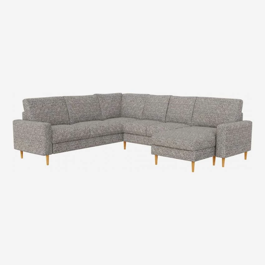 Habitat Canapé Panoramique 2 X 2 + Méridienne Gauche En Tissu Venezia - Bleu Zingué - Accoudoirs Droits - Pieds Droits En Chêne Huilé - Confort Medium 3 Habitat Canapé Panoramique 2 X 2 + Méridienne Gauche En Tissu Venezia - Bleu Zingué - Accoudoirs Droits - Pieds Droits En Chêne Huilé - Confort Medium – Image 3