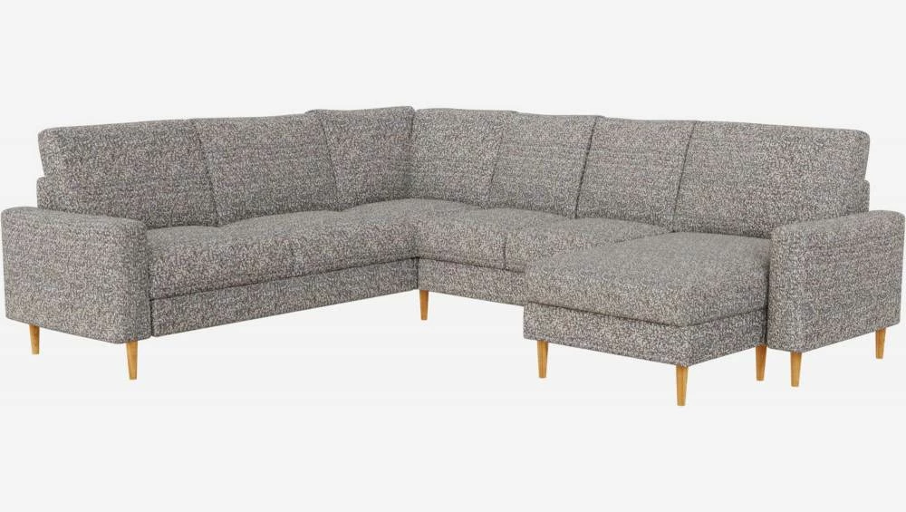 Habitat Canapé Panoramique 2 X 2 + Méridienne Gauche En Tissu Venezia - Bleu Zingué - Accoudoirs Droits - Pieds Droits En Chêne Huilé - Confort Medium 5 Habitat Canapé Panoramique 2 X 2 + Méridienne Gauche En Tissu Venezia - Bleu Zingué - Accoudoirs Droits - Pieds Droits En Chêne Huilé - Confort Medium – Image 5