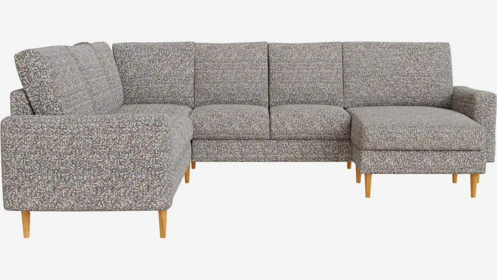 Habitat Canapé Panoramique 2 X 2 + Méridienne Gauche En Tissu Venezia - Bleu Zingué - Accoudoirs Droits - Pieds Droits En Chêne Huilé - Confort Medium 6 Habitat Canapé Panoramique 2 X 2 + Méridienne Gauche En Tissu Venezia - Bleu Zingué - Accoudoirs Droits - Pieds Droits En Chêne Huilé - Confort Medium – Image 6