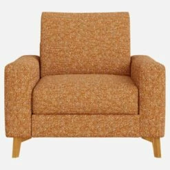 Habitat Fauteuil En Tissu Lucca - Marron Noisette - Accoudoirs Droits - Pieds En équerre En Chêne Huilé - Confort Ferme