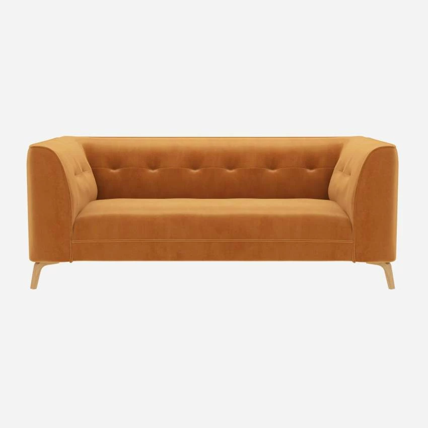 Habitat Canapé Droit 2 Places En Velours - Jaune Moutarde 4 Habitat Canapé Droit 2 Places En Velours - Jaune Moutarde – Image 4