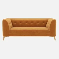 Habitat Canapé Droit 2 Places En Velours - Jaune Moutarde