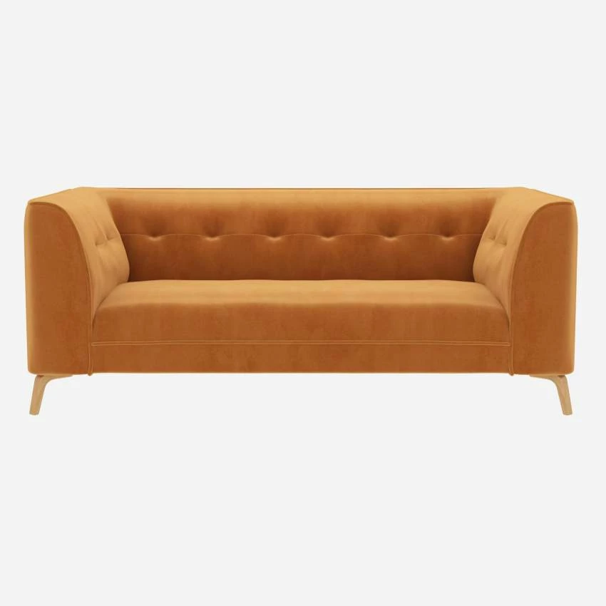 Habitat Canapé Droit 2 Places En Velours - Jaune Moutarde 1 Habitat Canapé Droit 2 Places En Velours - Jaune Moutarde