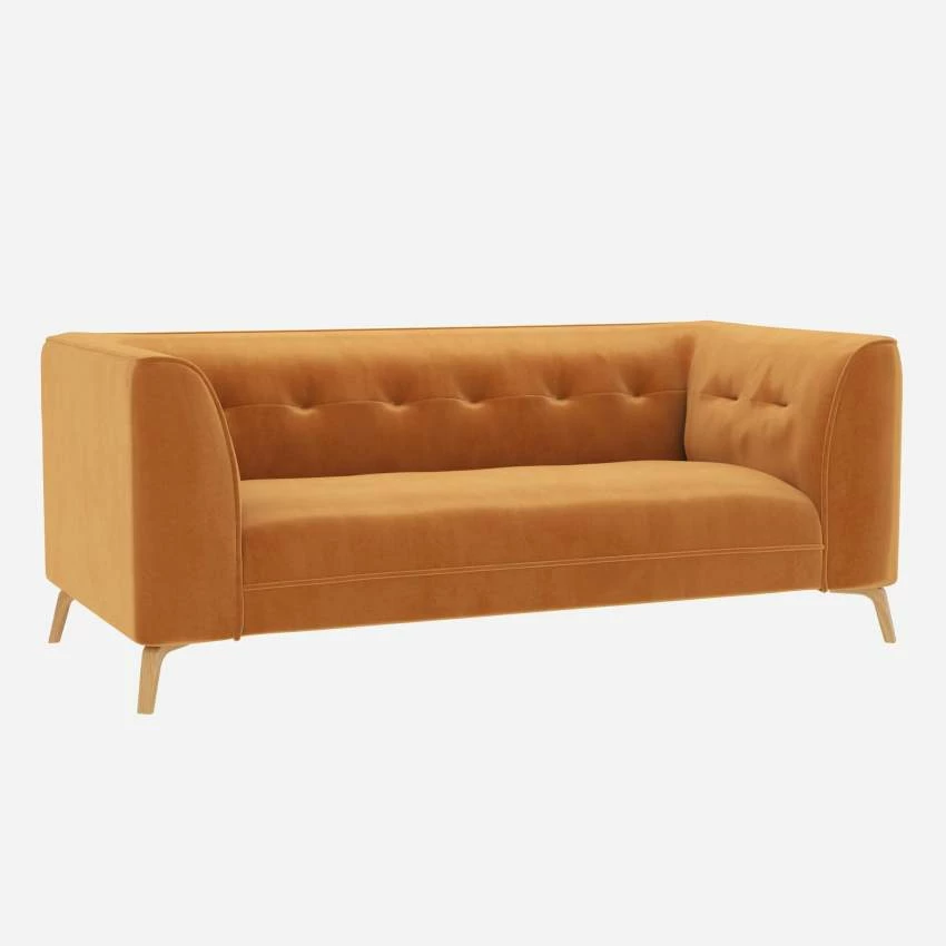 Habitat Canapé Droit 2 Places En Velours - Jaune Moutarde 2 Habitat Canapé Droit 2 Places En Velours - Jaune Moutarde – Image 2