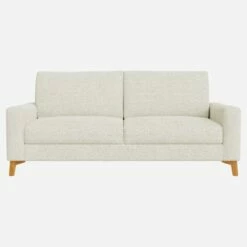 Habitat Canapé 3 Places / 2 Coussins En Tissu Venezia - Blanc Craie - Accoudoirs Fins - Pieds En équerre En Frêne Teinté - Confort Medium