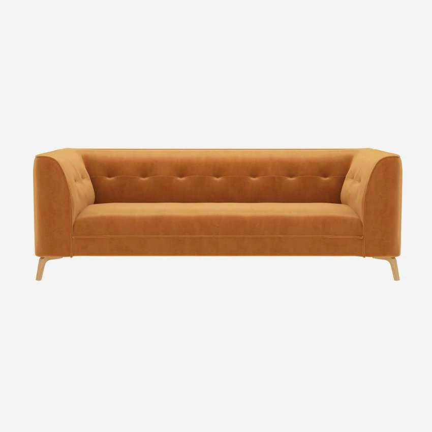 Habitat Canapé Droit 3 Places En Velours - Jaune Moutarde 6 Habitat Canapé Droit 3 Places En Velours - Jaune Moutarde – Image 6