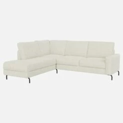 Habitat Canapé D'angle 2 Places Avec Chauffeuse Gauche En Tissu Melina - Gris Asphalte - Accoudoirs Droits - Pieds Cylindriques Fins En Acier Noir - Confort Medium