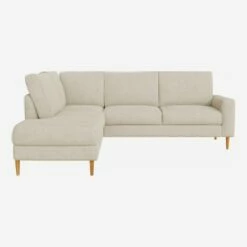 Habitat Canapé D'angle 4 Places Avec Chauffeuse Gauche / 2 Coussins En Tissu Lucca - Blanc Mastic - Accoudoirs Droits - Pieds Droits En Chêne Huilé - Confort Ferme -meubles boutique 916 canape 4 pl chauffeuse g pg5 10354459 1