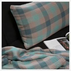 Habitat Coussin En Gaze De Coton - 40 X 60 Cm - Bleu Et Gris -meubles boutique almofada em gaze de algodao 40 x 60 cm azul e cinzento 7626439