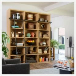 Habitat Bibliothèque En Chêne Avec Son échelle Amovible - Naturel -meubles boutique bibliotheque en chene avec son echelle amovible naturel 7535457