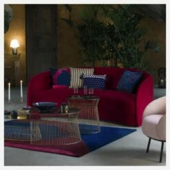 Habitat Canapé Arrondi En Velours - Bleu -meubles boutique cajou canape 3p velours bleu 1253925