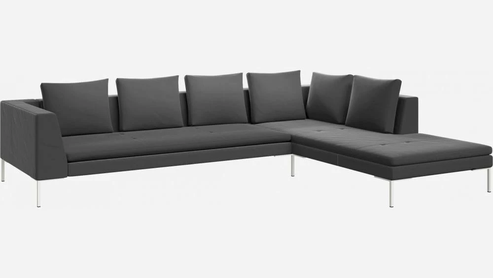 Habitat Canapé 3 Places Avec Méridienne Droite En Velours - Gris Ardoise 3 Habitat Canapé 3 Places Avec Méridienne Droite En Velours - Gris Ardoise – Image 3