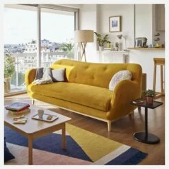 Habitat Canapé 3 Places En Velours Jaune Moutarde - Design By Adrien Carvès -meubles boutique canape 3 places en velours jaune moutarde design by adrien carves 1335035