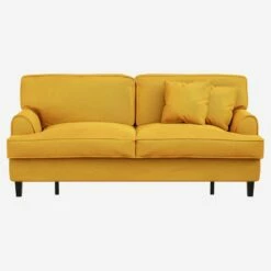 Habitat Canapé Convertible 3 Places En Velours - Couchage 140x200 Cm - Jaune Moutarde