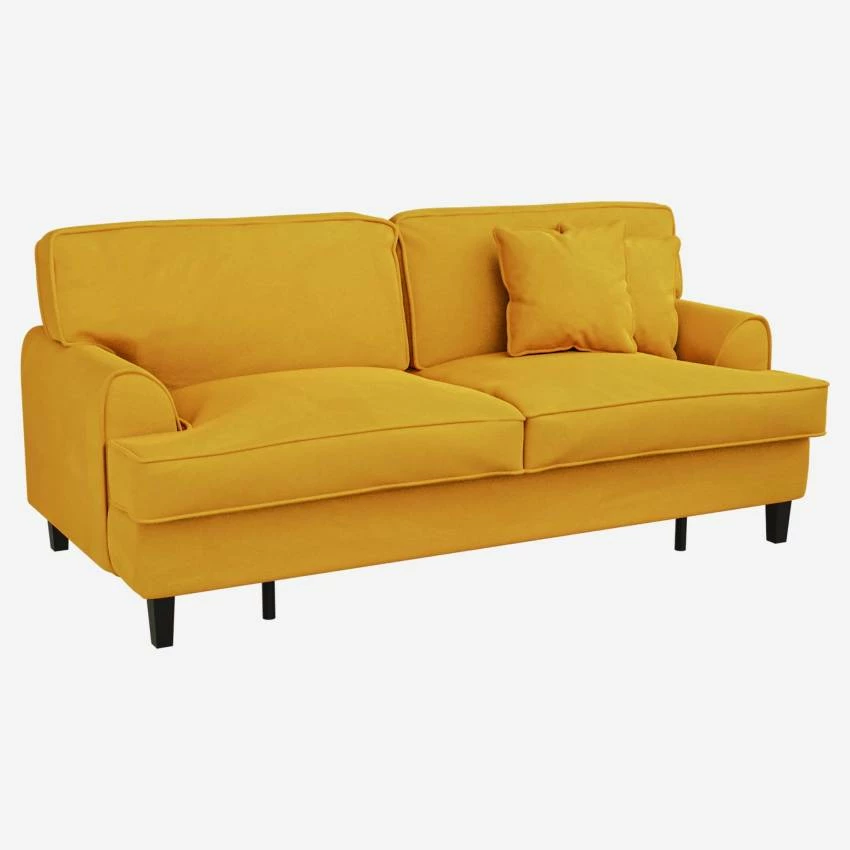 Habitat Canapé Convertible 3 Places En Velours - Couchage 140x200 Cm - Jaune Moutarde 3 Habitat Canapé Convertible 3 Places En Velours - Couchage 140x200 Cm - Jaune Moutarde – Image 3