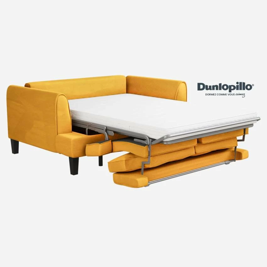 Habitat Canapé Convertible 3 Places En Velours - Couchage 140x200 Cm - Jaune Moutarde 2 Habitat Canapé Convertible 3 Places En Velours - Couchage 140x200 Cm - Jaune Moutarde – Image 2