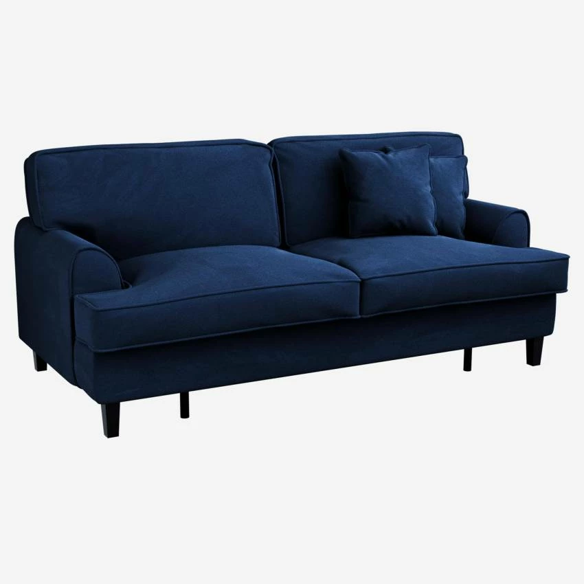 Habitat Canapé Convertible 3 Places En Velours - Couchage 160x200 Cm - Bleu 3 Habitat Canapé Convertible 3 Places En Velours - Couchage 160x200 Cm - Bleu – Image 3