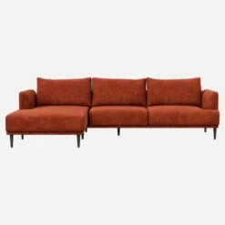 Habitat Canapé D’angle Avec Méridienne Gauche En Velours Côtelé – Terracotta