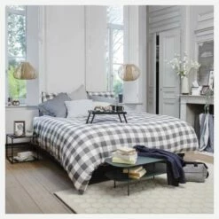 Habitat Parure De Lit En Flanelle De Coton - 220 X 240 Cm - Motif Vichy Noir -meubles boutique capa de edredao c fronhas em flanela de algodao 220 x 240 cm motivo vichy preto 11598449