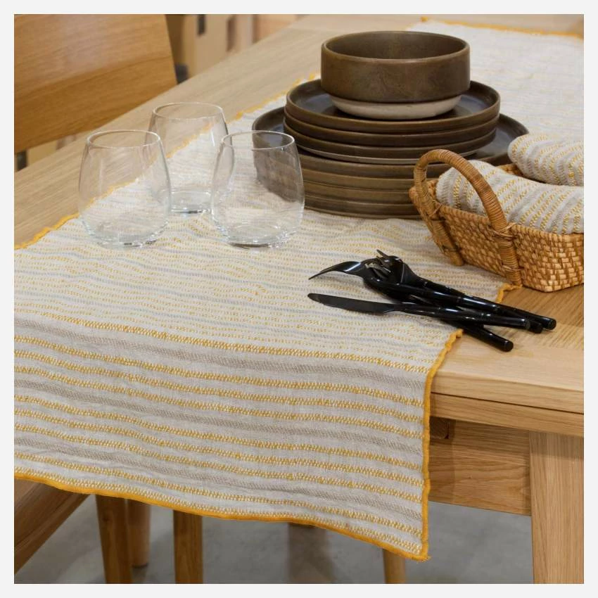 Habitat Chemin De Table En Lin - 40 X 140 Cm - Blanc Et Orange 6 Habitat Chemin De Table En Lin - 40 X 140 Cm - Blanc Et Orange – Image 6