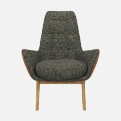 Habitat Fauteuil En Tissu Alba Gris Nuageet Cuir Vintage - Pieds Chêne