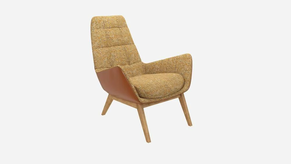 Habitat Fauteuil En Tissu Alba Jaune Soleil Et Cuir Vintage - Pieds Chêne 6 Habitat Fauteuil En Tissu Alba Jaune Soleil Et Cuir Vintage - Pieds Chêne – Image 6