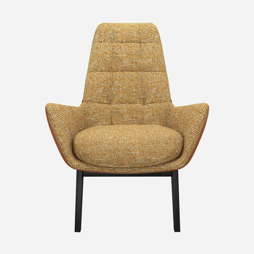 Habitat Fauteuil En Tissu Alba Jaune Soleil Et Cuir Vintage - Pieds Noirs 1 Habitat Fauteuil En Tissu Alba Jaune Soleil Et Cuir Vintage - Pieds Noirs