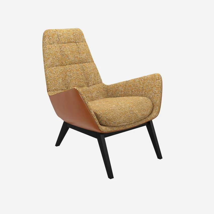 Habitat Fauteuil En Tissu Alba Jaune Soleil Et Cuir Vintage - Pieds Noirs 4 Habitat Fauteuil En Tissu Alba Jaune Soleil Et Cuir Vintage - Pieds Noirs – Image 4