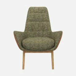 Habitat Fauteuil En Tissu Alba Vert Orage Et Cuir Vintage - Pieds Chêne