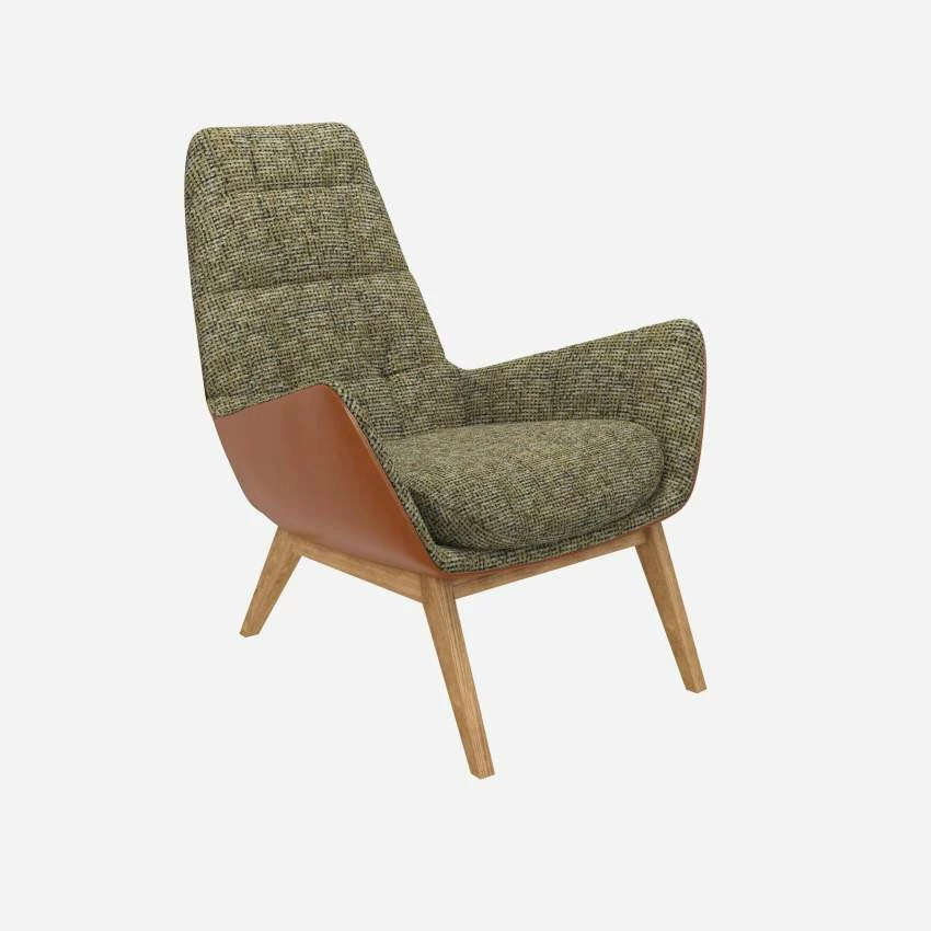Habitat Fauteuil En Tissu Alba Vert Orage Et Cuir Vintage - Pieds Chêne 4 Habitat Fauteuil En Tissu Alba Vert Orage Et Cuir Vintage - Pieds Chêne – Image 4