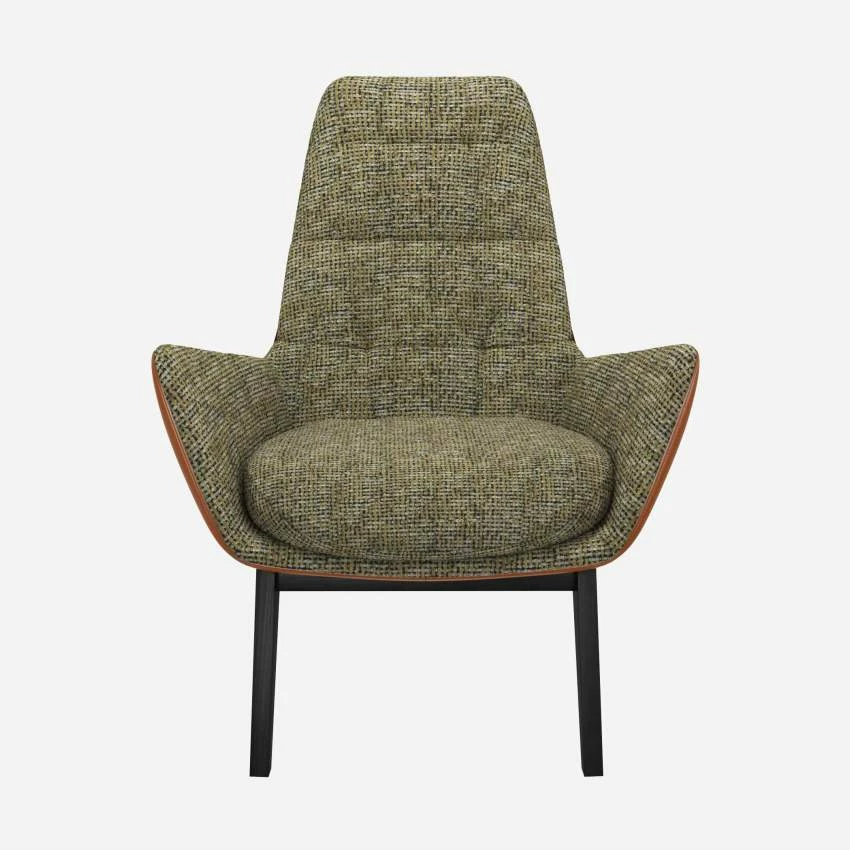 Habitat Fauteuil En Tissu Alba Vert Orage Et Cuir Vintage - Pieds Noirs 1 Habitat Fauteuil En Tissu Alba Vert Orage Et Cuir Vintage - Pieds Noirs