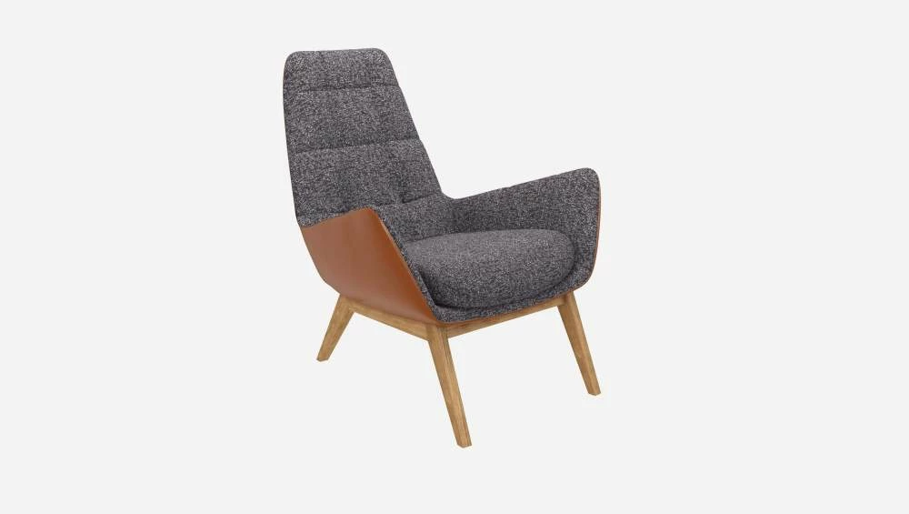 Habitat Fauteuil En Tissu Lucca Bleu Zingué Et Cuir Vintage - Pieds Chêne 6 Habitat Fauteuil En Tissu Lucca Bleu Zingué Et Cuir Vintage - Pieds Chêne – Image 6