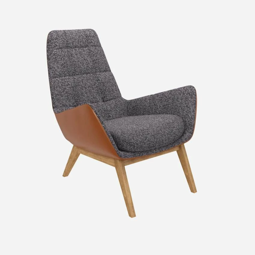 Habitat Fauteuil En Tissu Lucca Bleu Zingué Et Cuir Vintage - Pieds Chêne 2 Habitat Fauteuil En Tissu Lucca Bleu Zingué Et Cuir Vintage - Pieds Chêne – Image 2