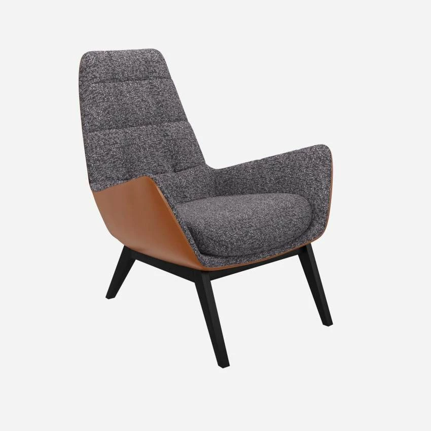 Habitat Fauteuil En Tissu Lucca Bleu Zingué Et Cuir Vintage - Pieds Noirs 2 Habitat Fauteuil En Tissu Lucca Bleu Zingué Et Cuir Vintage - Pieds Noirs – Image 2