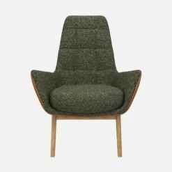 Habitat Fauteuil En Tissu Lucca Vert Mousse Et Cuir Vintage - Pieds Chêne