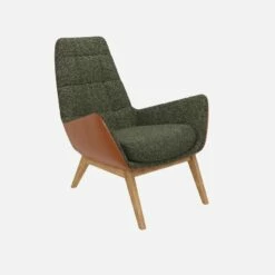 Habitat Fauteuil En Tissu Lucca Vert Mousse Et Cuir Vintage - Pieds Chêne -meubles boutique dena fauteuil lucca vert cr vt p chene 10275585 1