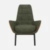 Habitat Fauteuil En Tissu Lucca Vert Mousse Et Cuir Vintage - Pieds Noirs