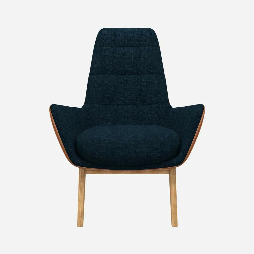 Habitat Fauteuil En Tissu Melina Bleu Encre Et Cuir Vintage - Pieds Chêne 3 Habitat Fauteuil En Tissu Melina Bleu Encre Et Cuir Vintage - Pieds Chêne – Image 3
