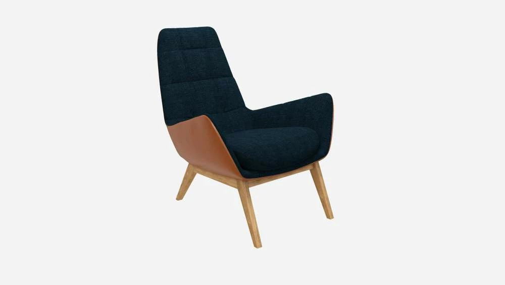 Habitat Fauteuil En Tissu Melina Bleu Encre Et Cuir Vintage - Pieds Chêne 6 Habitat Fauteuil En Tissu Melina Bleu Encre Et Cuir Vintage - Pieds Chêne – Image 6