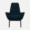 Habitat Fauteuil En Tissu Melina Bleu Encre Et Cuir Vintage - Pieds Noirs