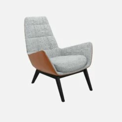 Habitat Fauteuil En Tissu Melina Gris Asphalte Et Cuir Vintage - Pieds Noirs -meubles boutique dena fauteuil melina gris cr vt p noir 10275449 1