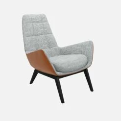 Habitat Fauteuil En Tissu Melina Gris Asphalte Et Cuir Vintage - Pieds Noirs -meubles boutique dena fauteuil melina gris cr vt p noir 10275449