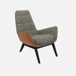 Habitat Fauteuil En Tissu Venezia Bleu Zingué Et Cuir Vintage - Pieds Noirs -meubles boutique dena fauteuil venezia bleu cr vt p noir 10275209 1