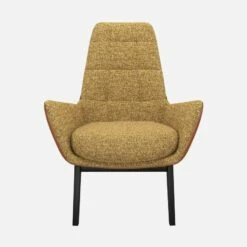 Habitat Fauteuil En Tissu Venezia Jaune épice Et Cuir Vintage - Pieds Noirs