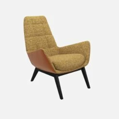 Habitat Fauteuil En Tissu Venezia Jaune épice Et Cuir Vintage - Pieds Noirs -meubles boutique dena fauteuil venezia jaune cr vt noir 10275217 1